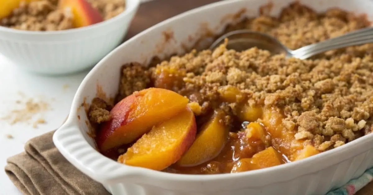 Warm Peach Crumble with a Buttery Crumble Topping
