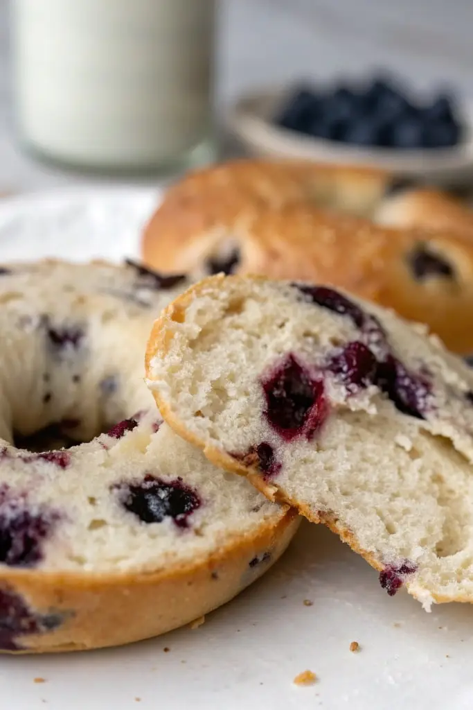 Cozy Breakfast Scene: Blueberry Bagels and Coffee