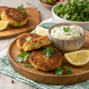Golden Old Fashioned Salmon Patties with Fresh Garnish