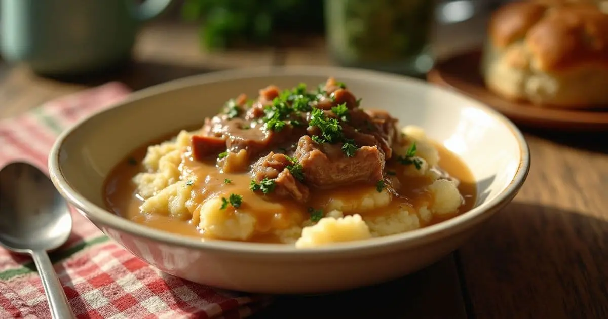 Creamy Dried Beef Gravy Recipe Over Mashed Potatoes