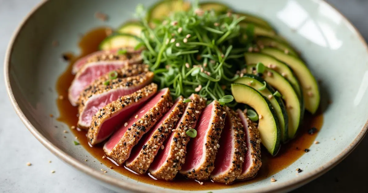 Gourmet ahi tuna recipe -seared with Fresh Garnishes