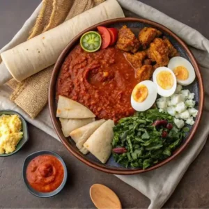 Homemade Habesha Food Recipes Served on Traditional Mesob