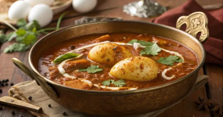 Authentic Indian Egg Curry recipe in Traditional Brass Bowl - Creamy Spiced Gravy with Boiled Eggs