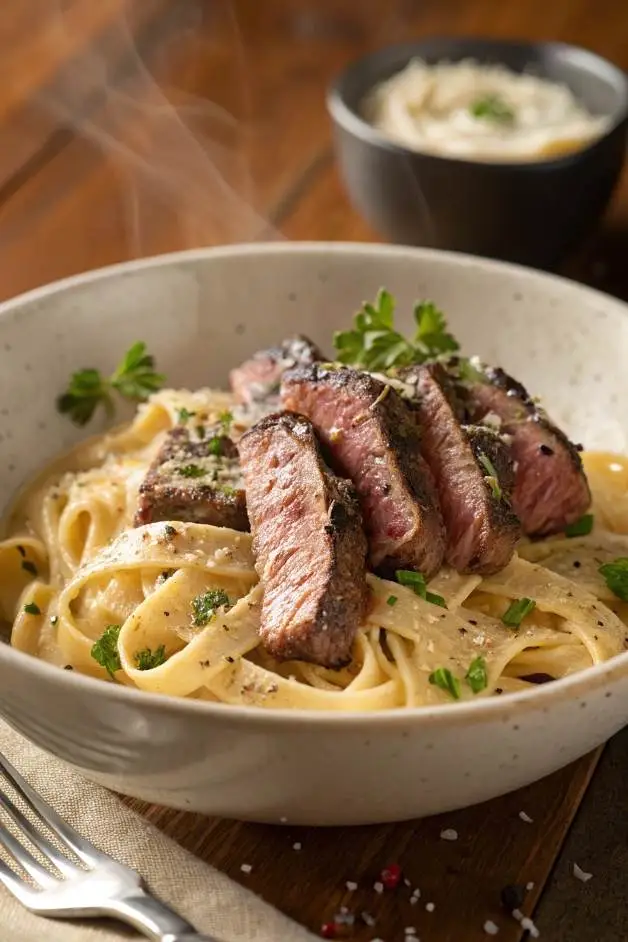 Gourmet steak pasta recipes Dinner Presentation
