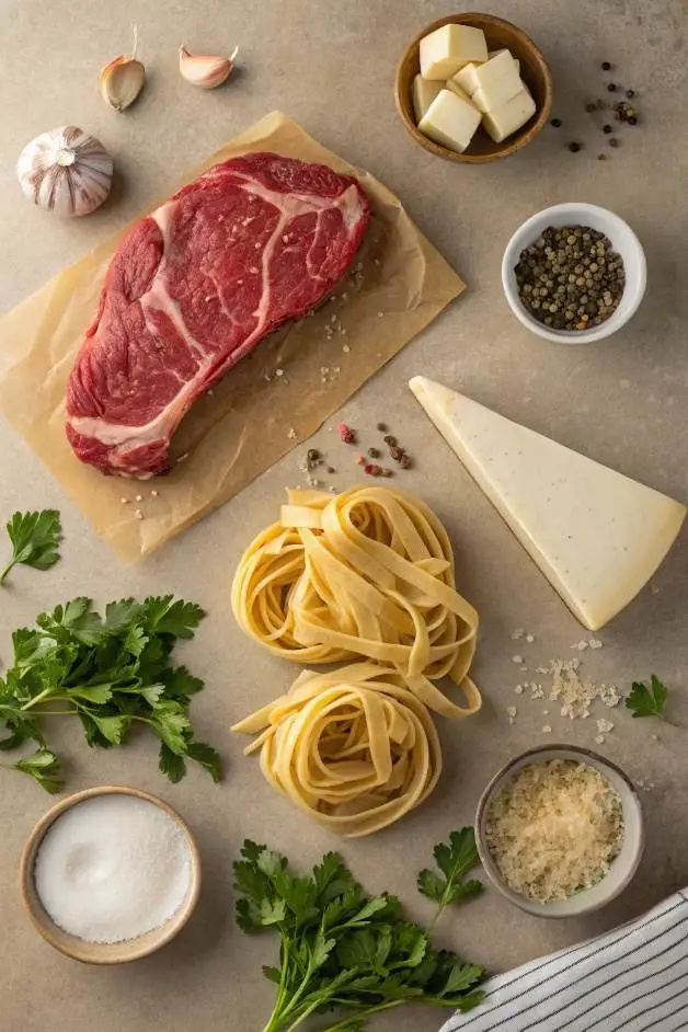 Fresh Ingredients for Homemade steak pasta recipes